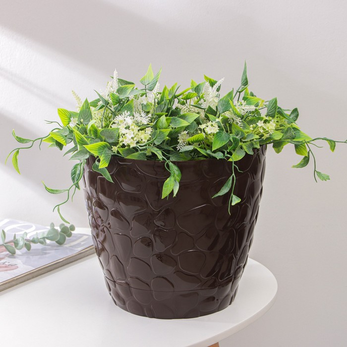 Горшок с поддоном &laquo;Камешки&raquo;, 8 л, цвет шоколадный