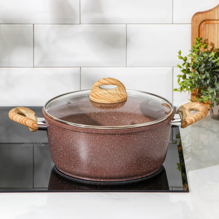 Кастрюля Доляна &laquo;Брауни&raquo;, 3,3 л, d=24 см, h=10 см, стеклянная крышка, антипригарное покрытие, индукция