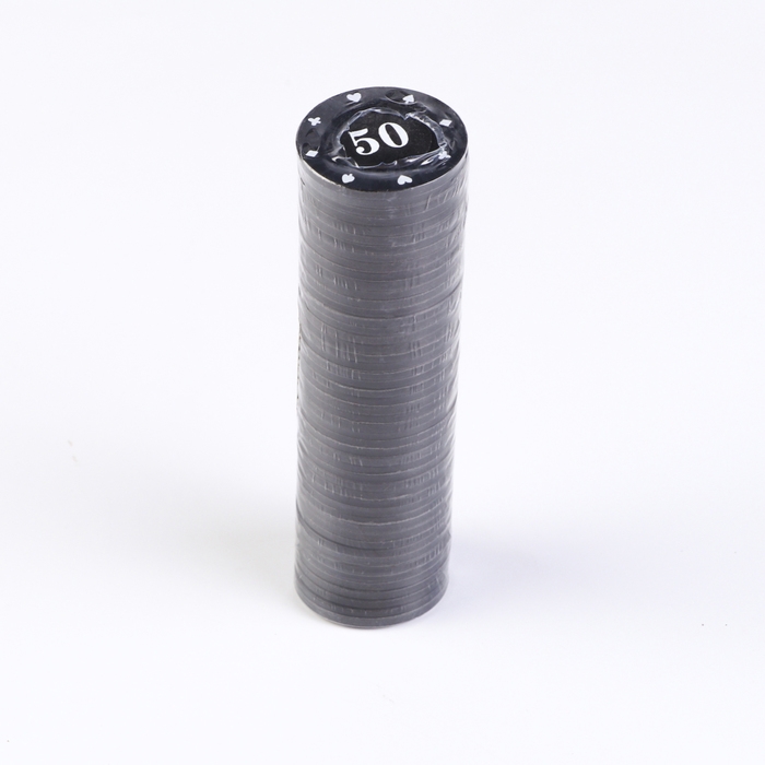 Фишки для покера, набор 50 штук, с номиналом №50, однотонные, фишка 4 г, черные Фишки для покера, набор 50 штук, с номиналом №50, однотонные, фишка 4 г, черные