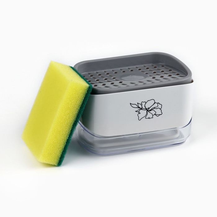 Дозатор для моющего средства кухонный &laquo;Цветок&raquo;, с подставкой для губки, 14 х 10 см.