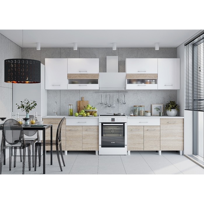 Кухонный гарнитур Тренд 2400, Белый/Сонома/Белый Кухонный гарнитур Тренд 2400, Белый/Сонома/Белый