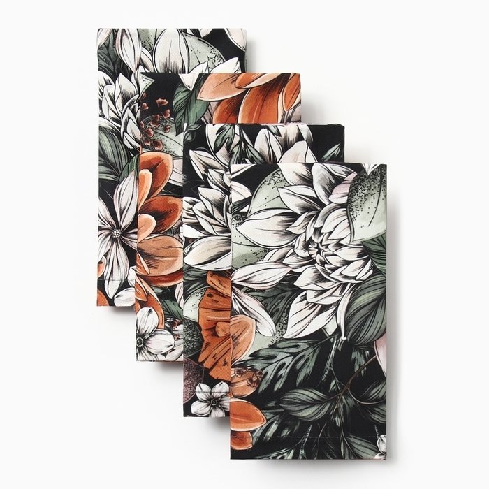 Набор салфеток с декорат. кольцами Этель Meadow flower 40х40 см - 4 шт, 100% хлопок, саржа Набор салфеток с декорат. кольцами Этель Meadow flower 40х40 см - 4 шт, 100% хлопок, саржа
