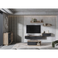 Тумба под ТВ напольная и подвесная Даллас, 1602х402х278, Дуб каньон/ Софт графит МДФ