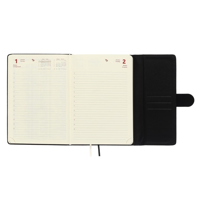 Ежедневник датированный 2024 A5 176 листов, deVENTE.Tudor, твёрдая обложка из искусственной кожи, ляссе, кремовый блок 70 г/м2, чёрный