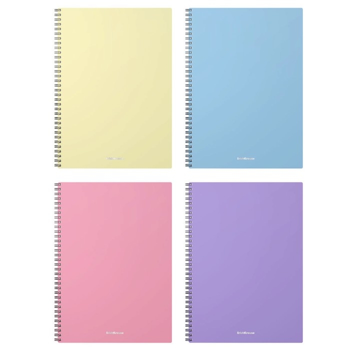 Тетрадь А4 на спирали, 80 листов в клетку, ErichKrause Pastel, пластиковая обложка, блок офсет 100% белизна, МИКС