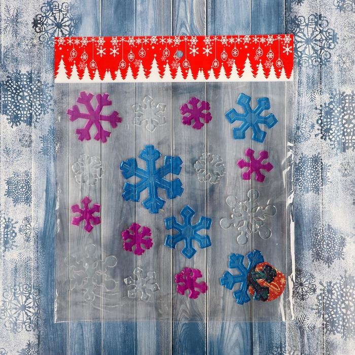 Наклейка на стекло Наклейка на стекло "Снежинки угловатые" (набор 15 шт) 24х24 см, розовый синий прозрачный