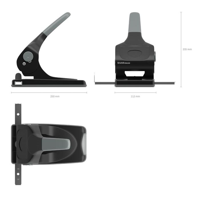 Дырокол мощный до 70 листов Erich Krause, с линейкой, серый, диаметр прокола 5.5мм, расстояние между проколами 80мм, чёрный Дырокол мощный до 70 листов Erich Krause, с линейкой, серый, диаметр прокола 5.5мм, расстояние между проколами 80мм, чёрный