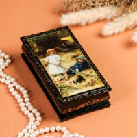 Шкатулка - купюрница &laquo;Девушки с котёнком&raquo;, 8,5&times;17 см, лаковая миниатюра