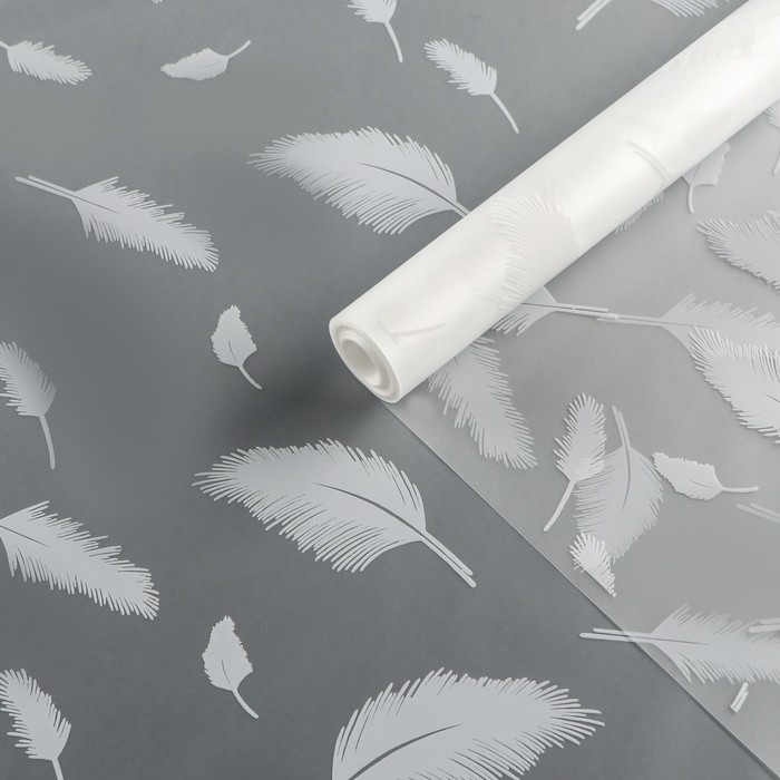 Пленка для цветов, матовая, Пленка для цветов, матовая,"Перья", белый, 0,6 х 9м ±5%