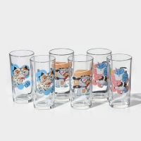 Набор стаканов «Верные друзья», стеклянный, 230 мл, 6 шт, рисунок микс Набор стаканов «Верные друзья», стеклянный, 230 мл, 6 шт, рисунок микс