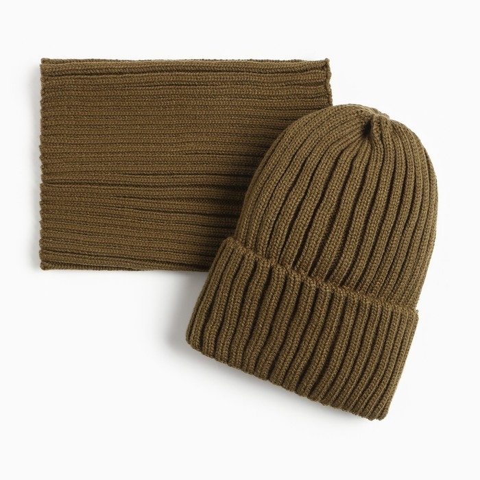 Комплект для девочки (шапка, снуд), цвет хаки, размер 50-54 Комплект для девочки (шапка, снуд), цвет хаки, размер 50-54