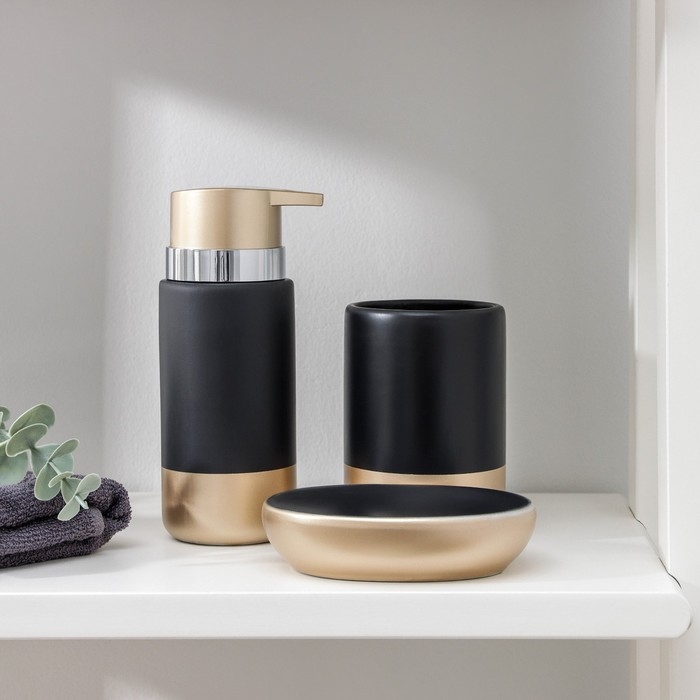 Наборы аксессуаров для ванной комнаты &laquo;Руж&raquo;, 3 предмета (дозатор для мыла 290 мл, мыльница, стакан 300 мл), цвет чёрный