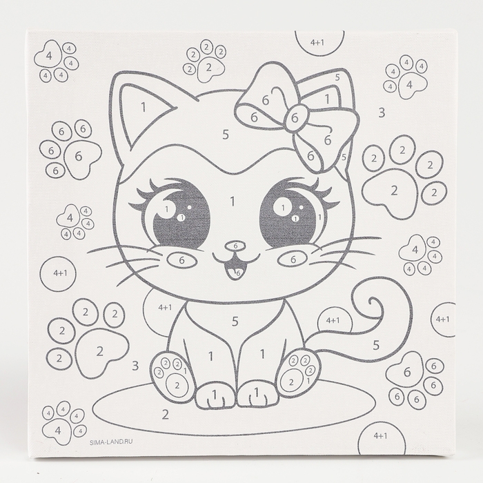 Картина по номерам на холсте с подрамником для детей &laquo;Кошечка с бантиком&raquo;, 17 х 17 см