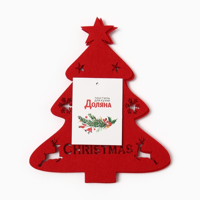 Новый год. Набор для декора столовых предметов Новый год. Набор для декора столовых предметов "Елка" 4шт цв.красн. 20х17см 100%п/э, фетр