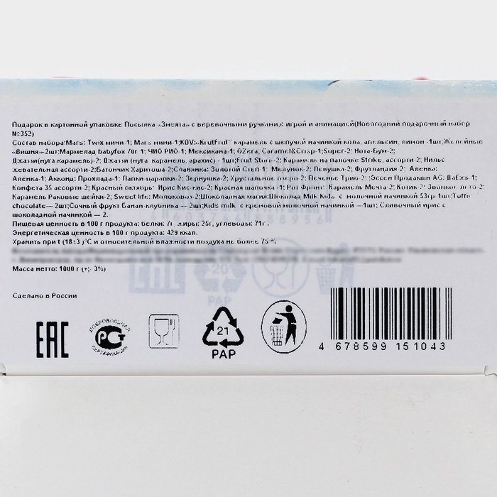 Новогодний подарочный набор "Змеята" с игрой и анимацией, детский, 1000 г