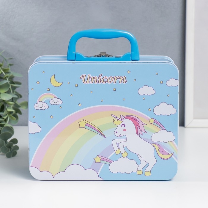 Копилка металл чемодан Копилка металл чемодан "Единорог и радуга" 9,5х15,5х19,5 см