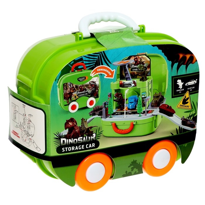 Парковка &laquo;Динозавр&raquo;, в рюкзаке, с вертолётной площадкой, 1 динозавр, 1 машина