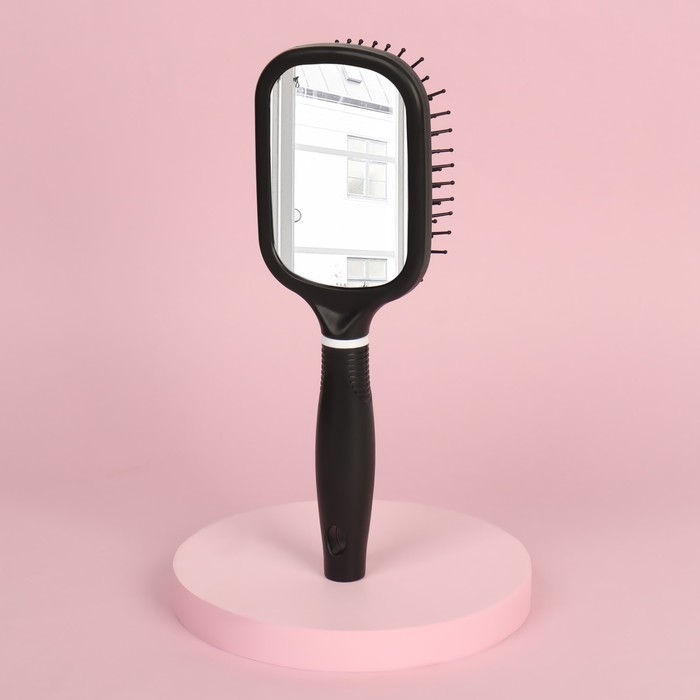 Расчёска массажная, широкая, с зеркалом, 8,3 &times; 24 см, цвет чёрный/белый