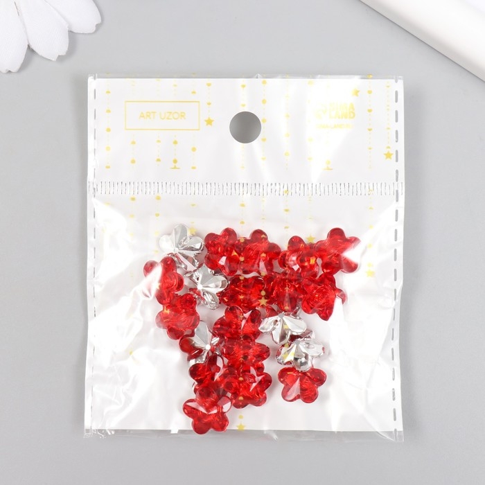 Пуговицы пластик для творчества 1 прокол "Цветок страз. Красный" набор 20 шт d=1,2 см