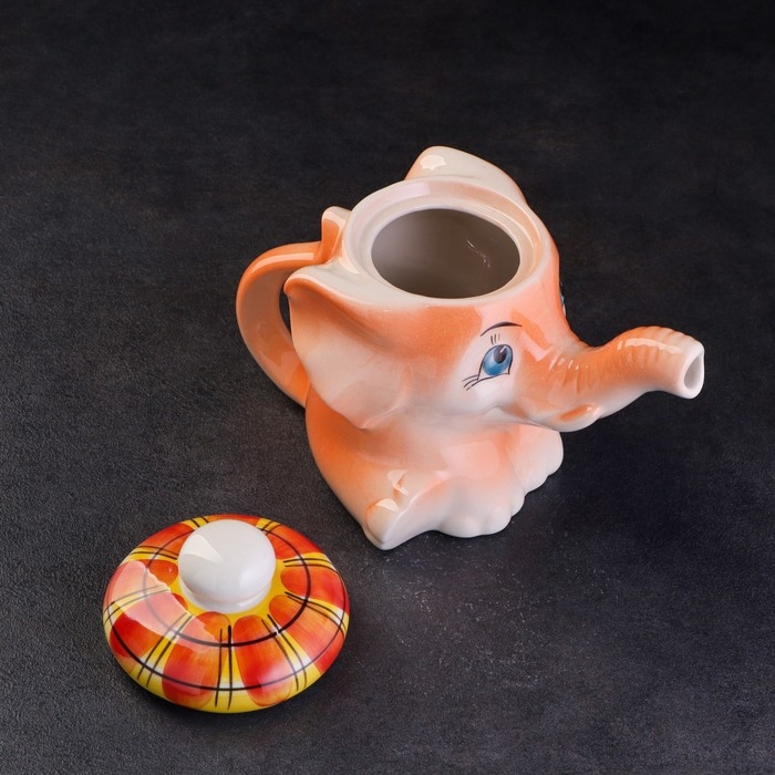 Чайник гжель &laquo;Слоненок Митя&raquo;, бело-синий,керамика,