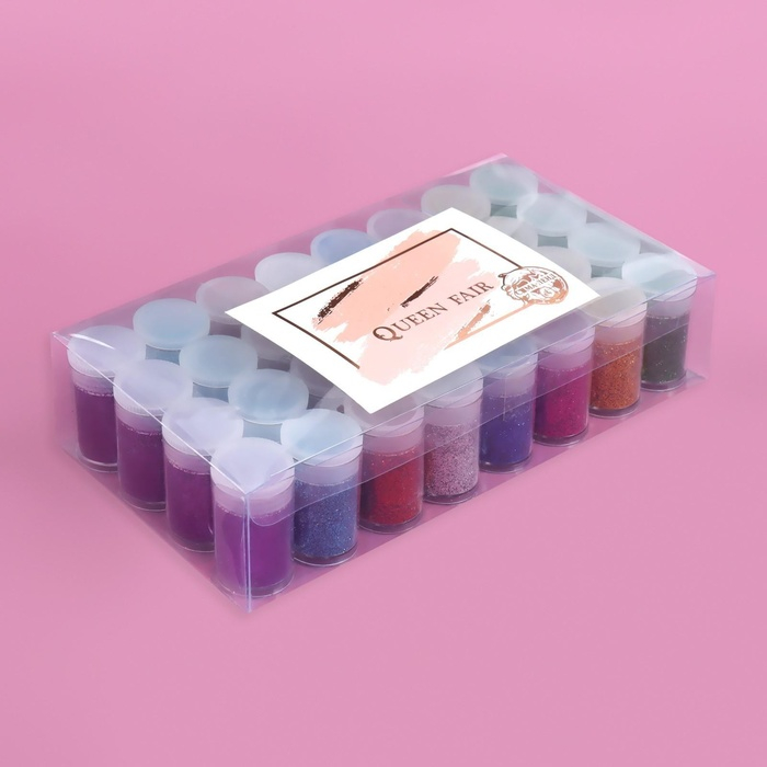 Блёстки для декора, мелкие, набор 32 баночки, в ПВХ - коробке, разноцветные