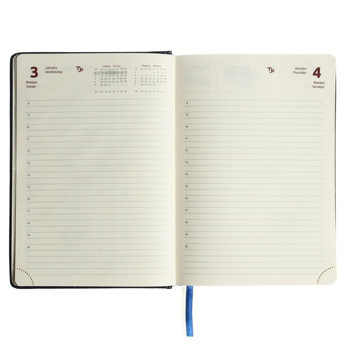 Ежедневник датированный 2024 A5 176 листов, deVENTE.Wild, твёрдая обложка из искусственной кожи, золотой срез, ляссе, кремовый блок 70 г/м2, синий