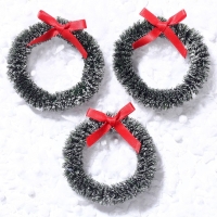 Декор &laquo;Новогодний венок с бантиком&raquo;, набор 3 шт., размер 1 шт. &mdash; 6,5 см, цвет тёмно-зелёный