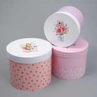 Набор шляпных коробок 3 в 1, упаковка подарочная, &laquo;Букетики&raquo;, 16 х 16 х 14‒20 х 20 х 17 см