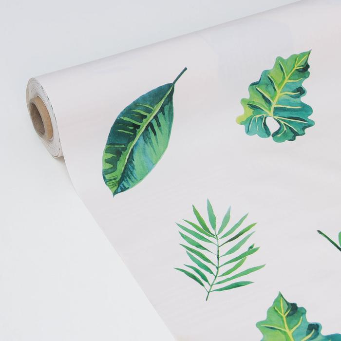 Клеёнка на стол Доляна &laquo;Тропики&raquo;, на тканевой основе, рулон 20 метров, ширина 137 см, общая толщина 0,22 мм, цвет белый