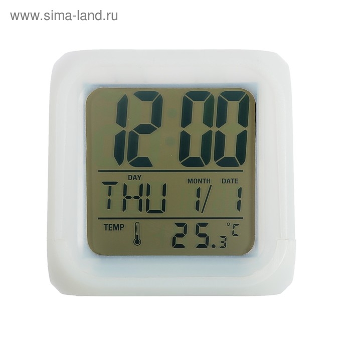 Часы - будильник Luazon LB-03, дата, температура, белый Часы - будильник Luazon LB-03, дата, температура, белый
