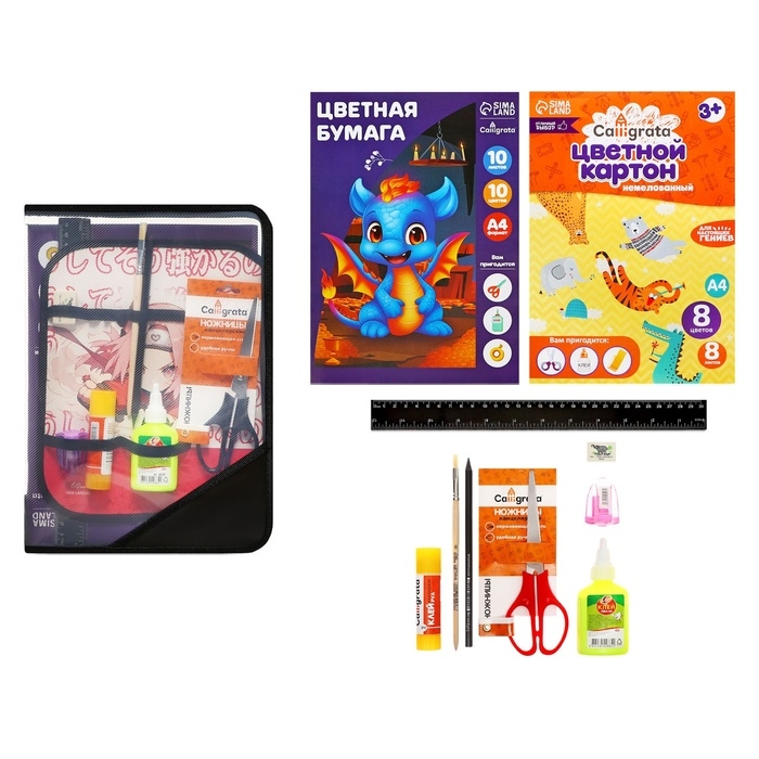 Папка для труда А4, молния вокруг, откидная планка, пластиковая, ПТР-1, с наполнением 10 предметов, для девочки, Calligrata Папка для труда А4, молния вокруг, откидная планка, пластиковая, ПТР-1, с наполнением 10 предметов, для девочки, Calligrata "Аниме сакура"