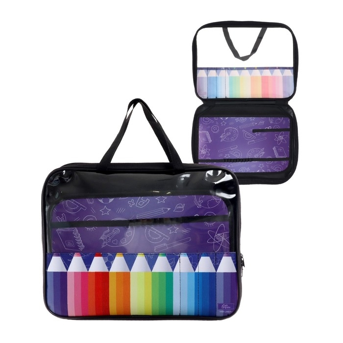 Папка для труда А4, 335 х 260 х 60 мм, с ручками текстиль, ПВХ, Calligrata, ПТР-111, Папка для труда А4, 335 х 260 х 60 мм, с ручками текстиль, ПВХ, Calligrata, ПТР-111, "Карандаши"