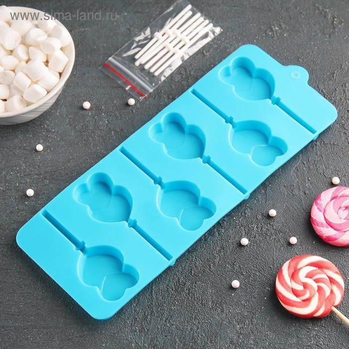 Форма для леденцов Доляна &laquo;Влюблённость&raquo;, силикон, 9,5&times;24&times;1 см, 6 ячеек (4,2&times;3,3 см), с палочками, цвет МИКС
