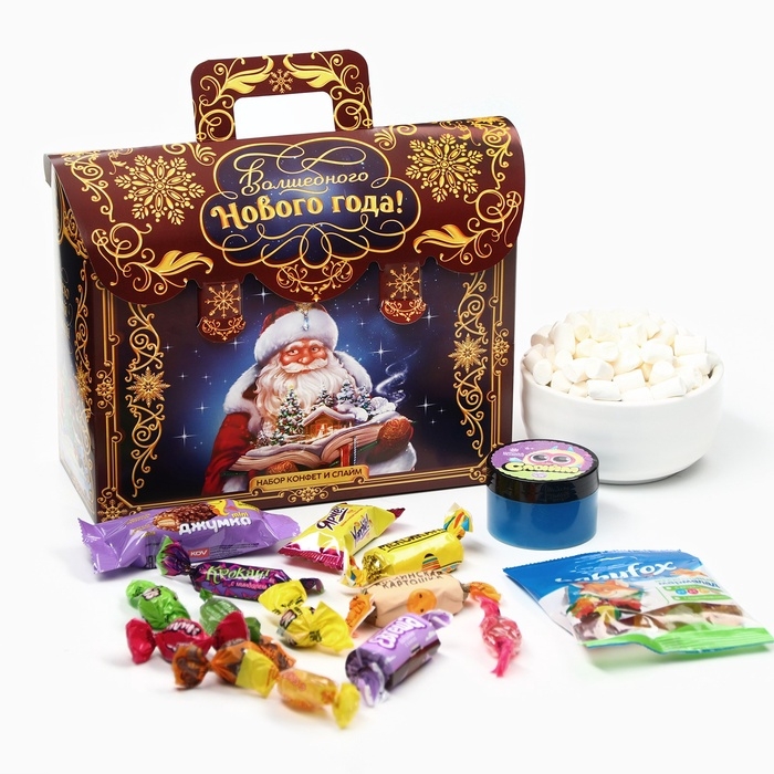 Новогодний подарок, сладкий, детский &laquo;Дед Мороз&raquo;, конфеты + слайм, 500 г