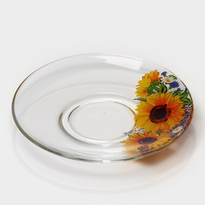 Чайная пара &laquo;Подсолнух&raquo;,стеклянная, чашка+блюдце, 200 мл, d=92 мм