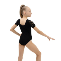 Купальник гимнастический Grace Dance, кокетка, с коротким рукавом, р. 38, цвет чёрный Купальник гимнастический Grace Dance, кокетка, с коротким рукавом, р. 38, цвет чёрный