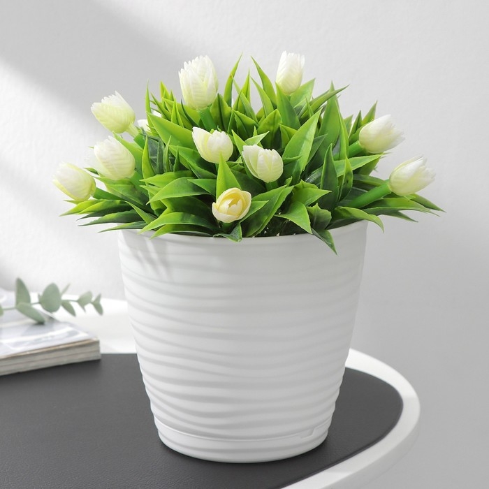 Горшок для цветов с поддоном Saffron, 1,5 л, d=14,6 см, h=13,5 см, пластиковый, цвет белый Горшок для цветов с поддоном Saffron, 1,5 л, d=14,6 см, h=13,5 см, пластиковый, цвет белый