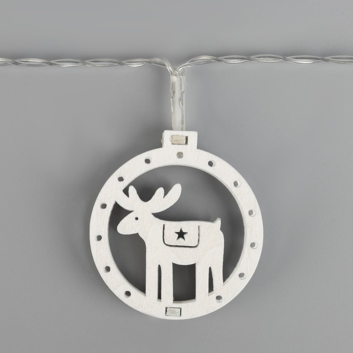 Гирлянда &laquo;Нить&raquo; 2 м с насадками &laquo;Оленёнок&raquo;, IP20, прозрачная нить, 10 LED, батарейки AAх2 (не в комплекте), свечение тёплое белое