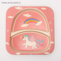 Набор бамбуковой посуды &laquo;Единорог&raquo;, тарелка, миска, стакан, приборы, 5 предметов