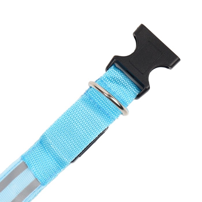 Ошейник с подсветкой Двойная полоса размер S, ОШ 35-43 х 2,5 см, 3 режима свечения голубой Ошейник с подсветкой Двойная полоса размер S, ОШ 35-43 х 2,5 см, 3 режима свечения голубой