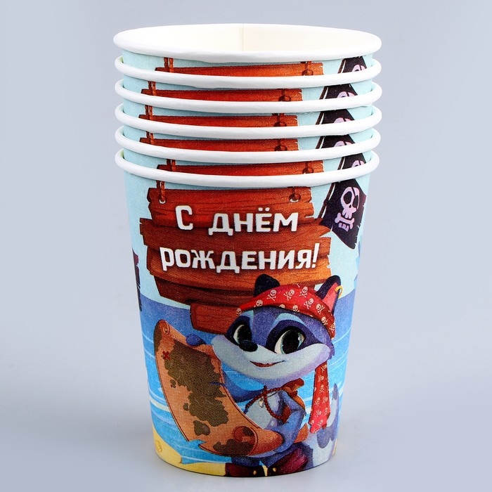 Набор бумажной посуды одноразовый Сокровище пиратов&raquo;: 6 тарелок, 6 стаканов