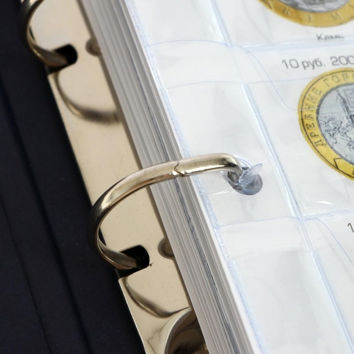 Альбом для монет на кольцах 225 х 265 мм, Альбом для монет на кольцах 225 х 265 мм, "Памятные монеты РФ", обложка ламинированный картон, 13 листов и 13 цветных картонных вставок