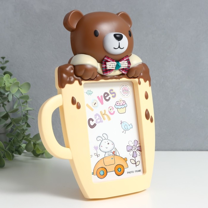 Фоторамка пластик 10х15 см Фоторамка пластик 10х15 см "Мишка в чашке" бежево-коричневая 6х20х28 см