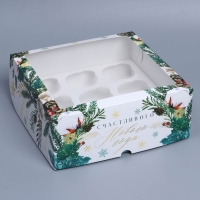 Коробка складная на 9 капкейков с окном &laquo;Счастливого Нового года&raquo;, 25 х 25 х 10 см, Новый год