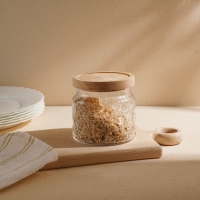 Банка стеклянная для хранения сыпучих продуктов SL Home &laquo;Валенсия&raquo;, 1 л, 12&times;11,5 см, с деревянной крышкой