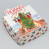 Подарочная коробка  новогодняя складная &laquo;С Новым годом&raquo;, камин, 25 х 25 х 10 см, Новый год