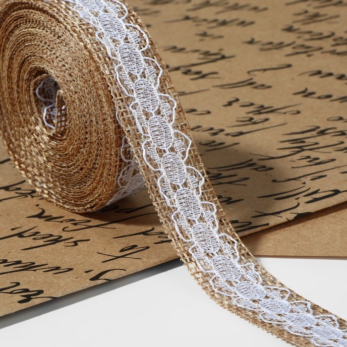 Лента из джута &laquo;Кружево&raquo;, 20 мм, 4,5 &plusmn; 0,5 м, цвет бежевый