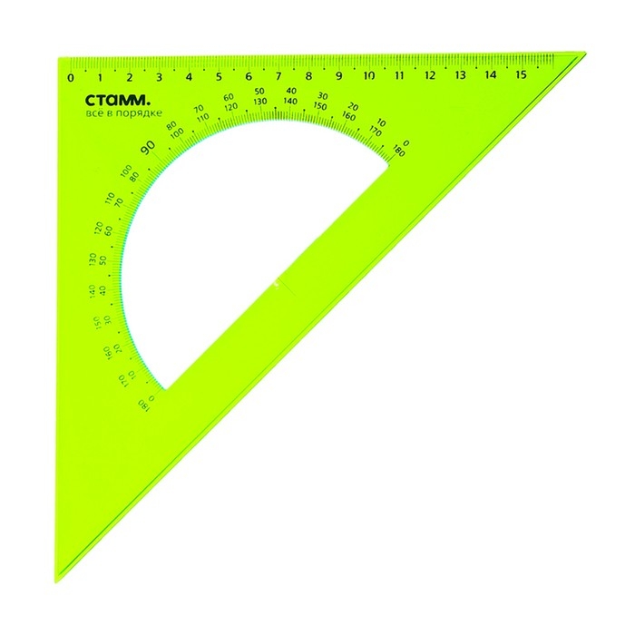 Треугольник c транспортиром 16 см Стамм Neon Cristal, 45&deg;, пластиковый, прозрачный, неоновые цвета, европодвес, микс