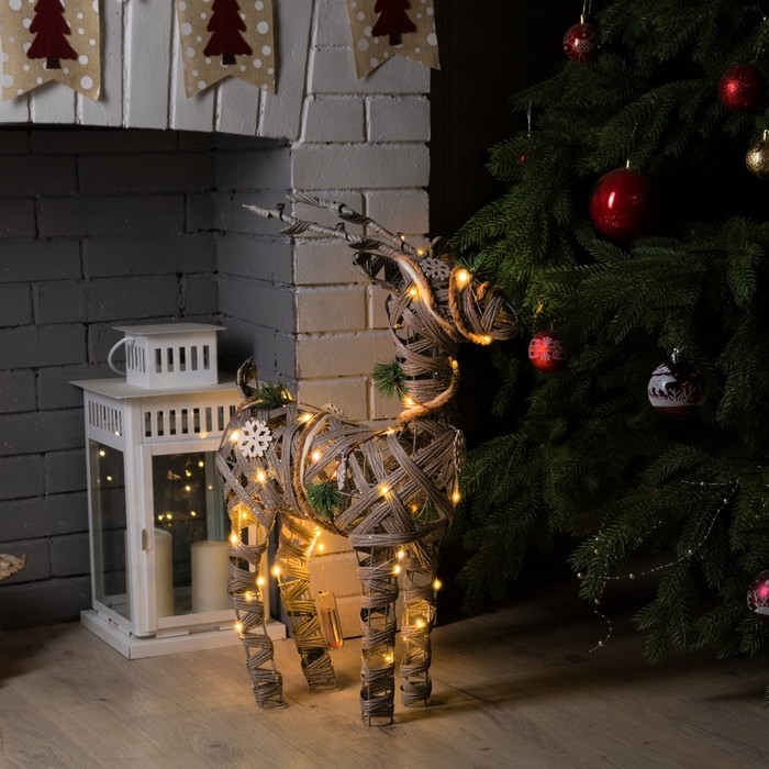 Светодиодная фигура &laquo;Серый олень&raquo; 44 &times; 65 &times; 15 см, металл, текстиль, батарейки ААх2 (не в комплекте), свечение тёплое белое