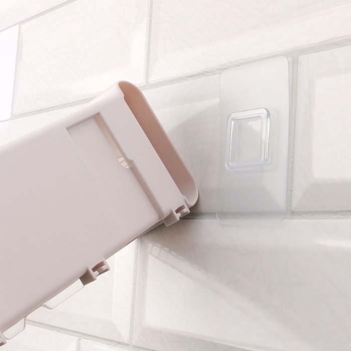 Органайзер для хранения, навесной, 1 секция, с клеевой основой и крючками, 38,7 &times; 8,5 &times; 6,5 см, цвет полупрозрачный/белый